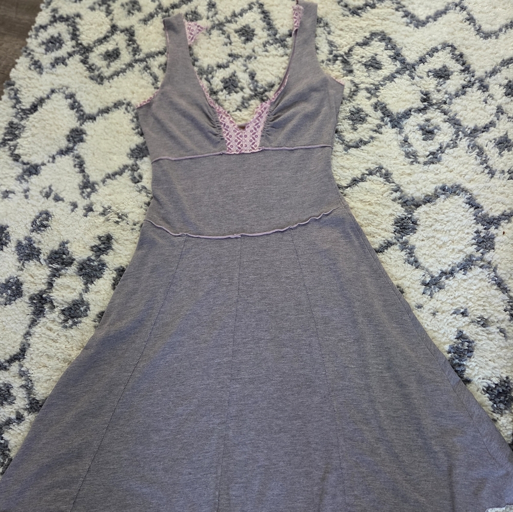 Free People Gray and Pink Chemise with V-Neckline